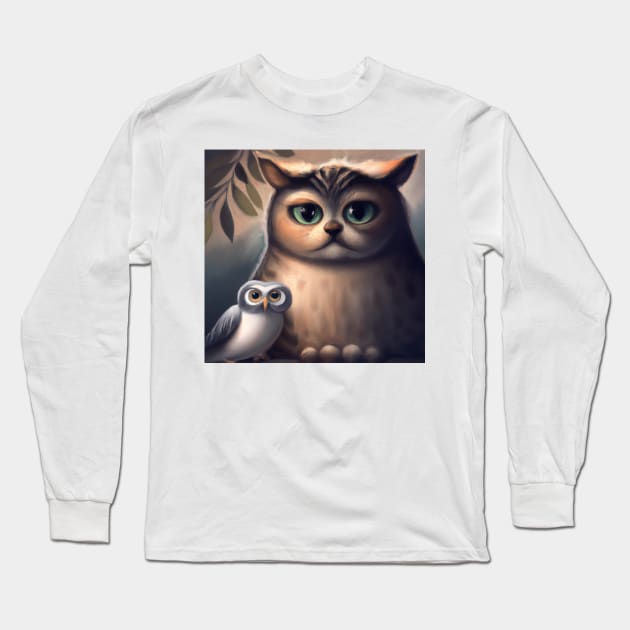 Cat and an Owl | Cat & Owl | Animals | Gift for PetLovers | Coolest | Fun Long Sleeve T-Shirt by Publicus Apparel